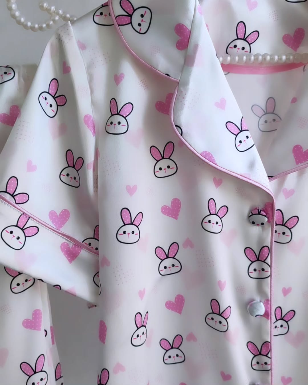 Pink Elegant Rabbit  Print Night Suit for Women