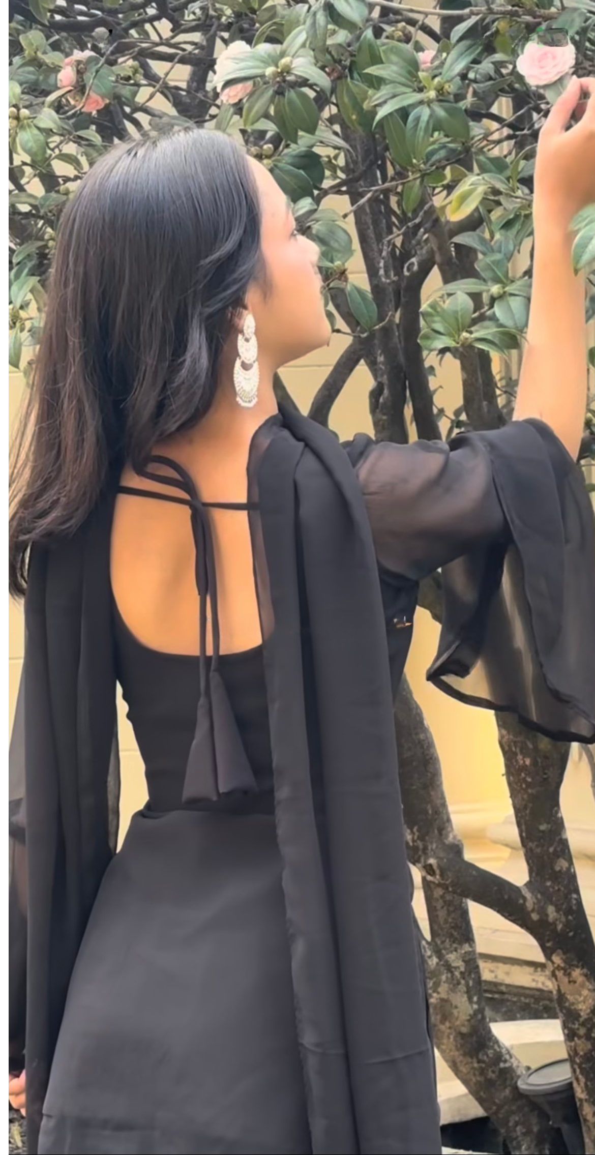 Black Georgette Sharara Set with Silver Lace Detailing