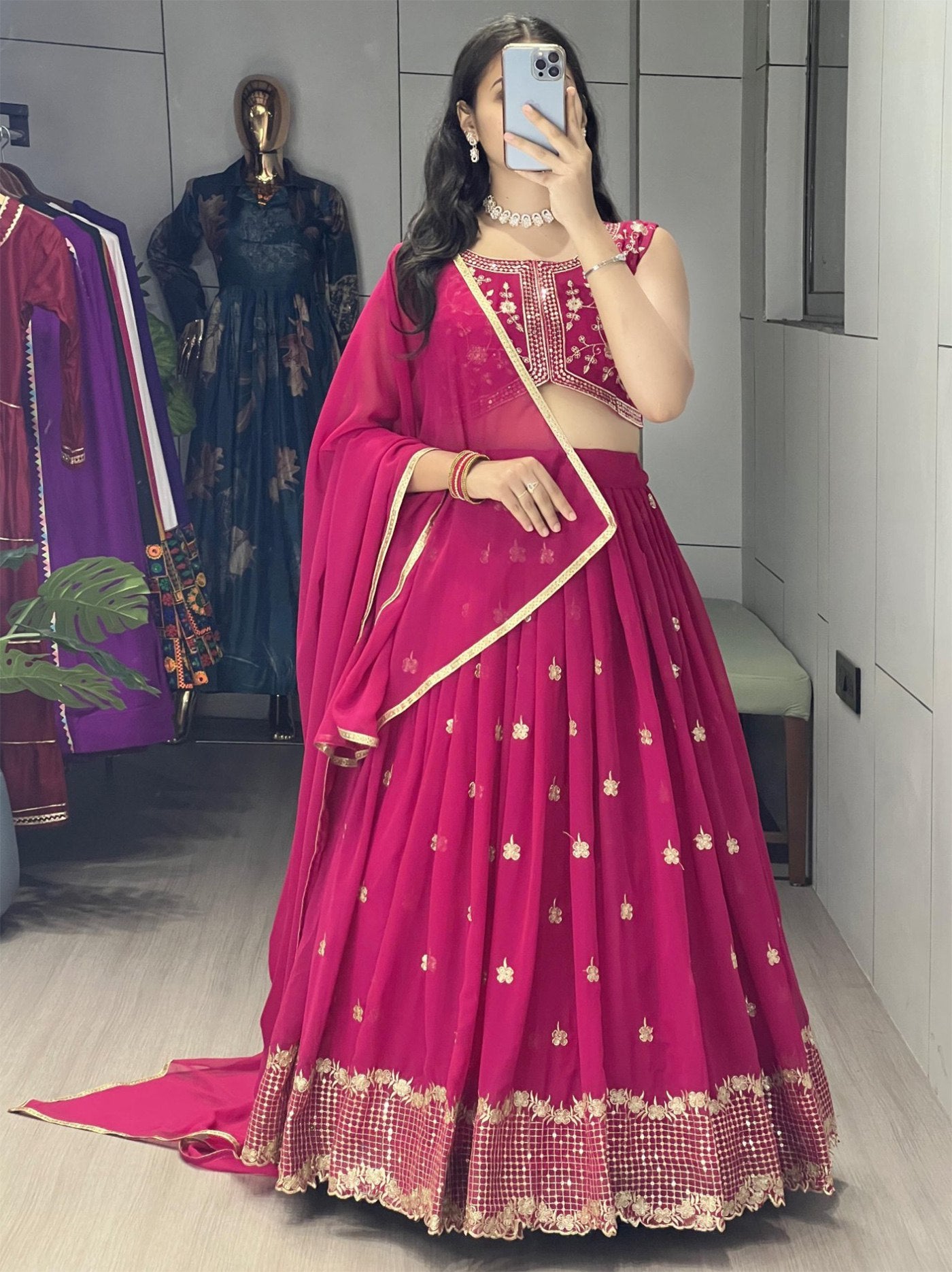 Embellished Semi Stitched Lehenga Choli  (Pink) Lehenga