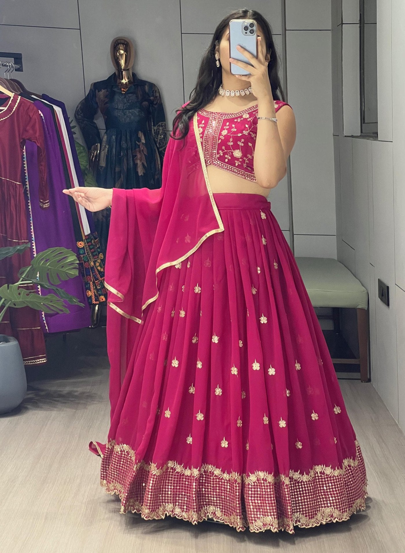 Embellished Semi Stitched Lehenga Choli  (Pink) Lehenga