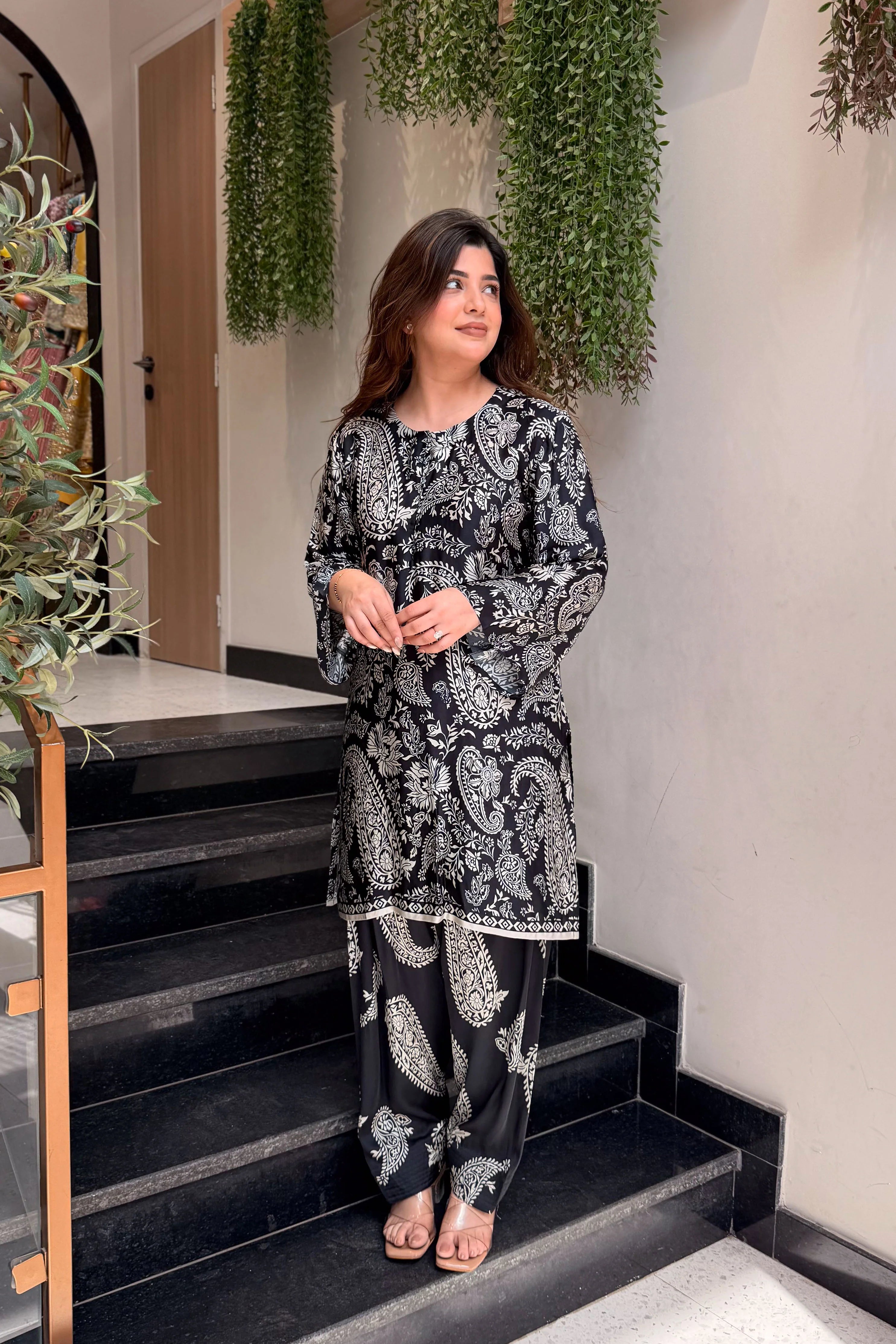 Black Ethnic Printed Kurta Pant Set