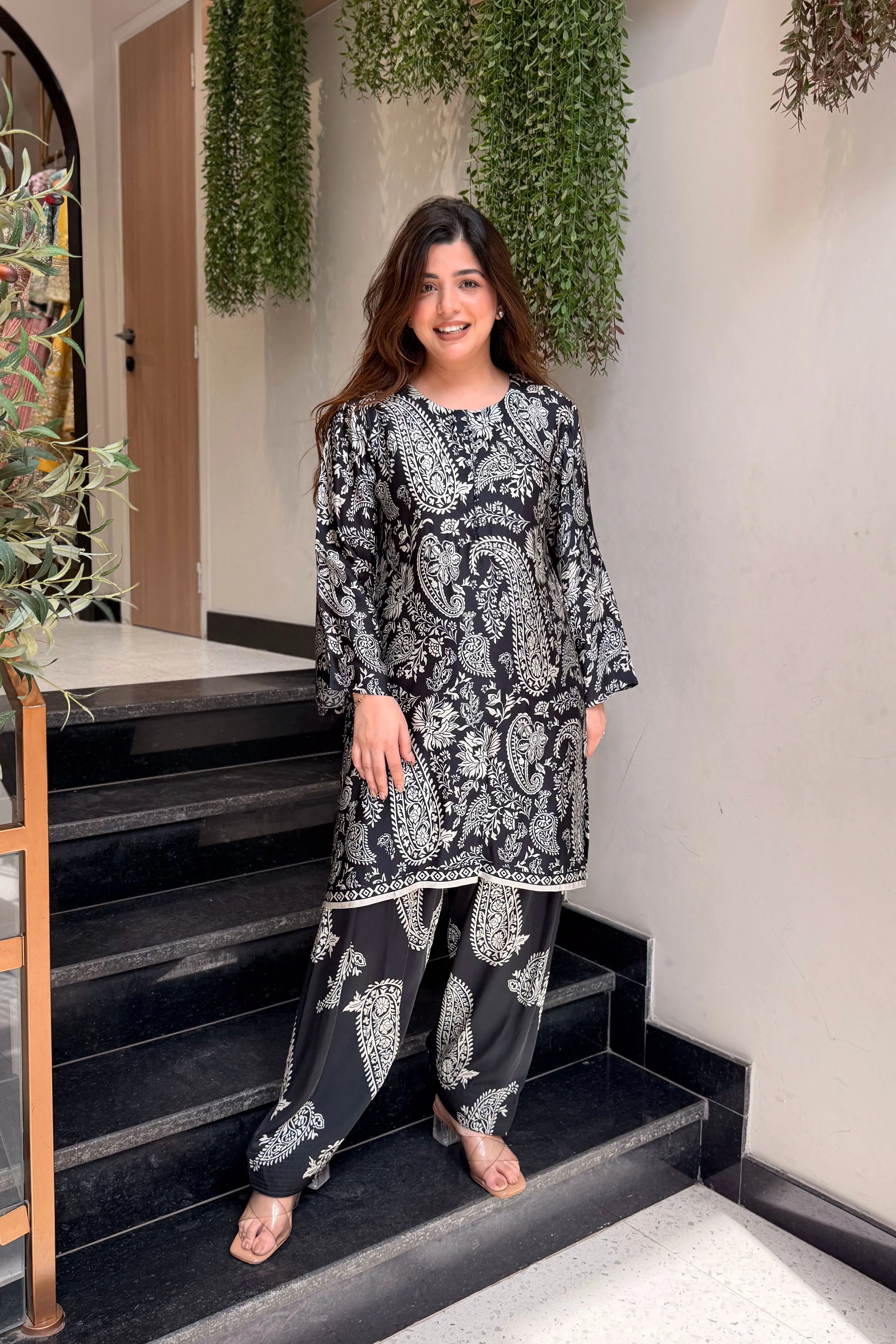 Black Ethnic Printed Kurta Pant Set