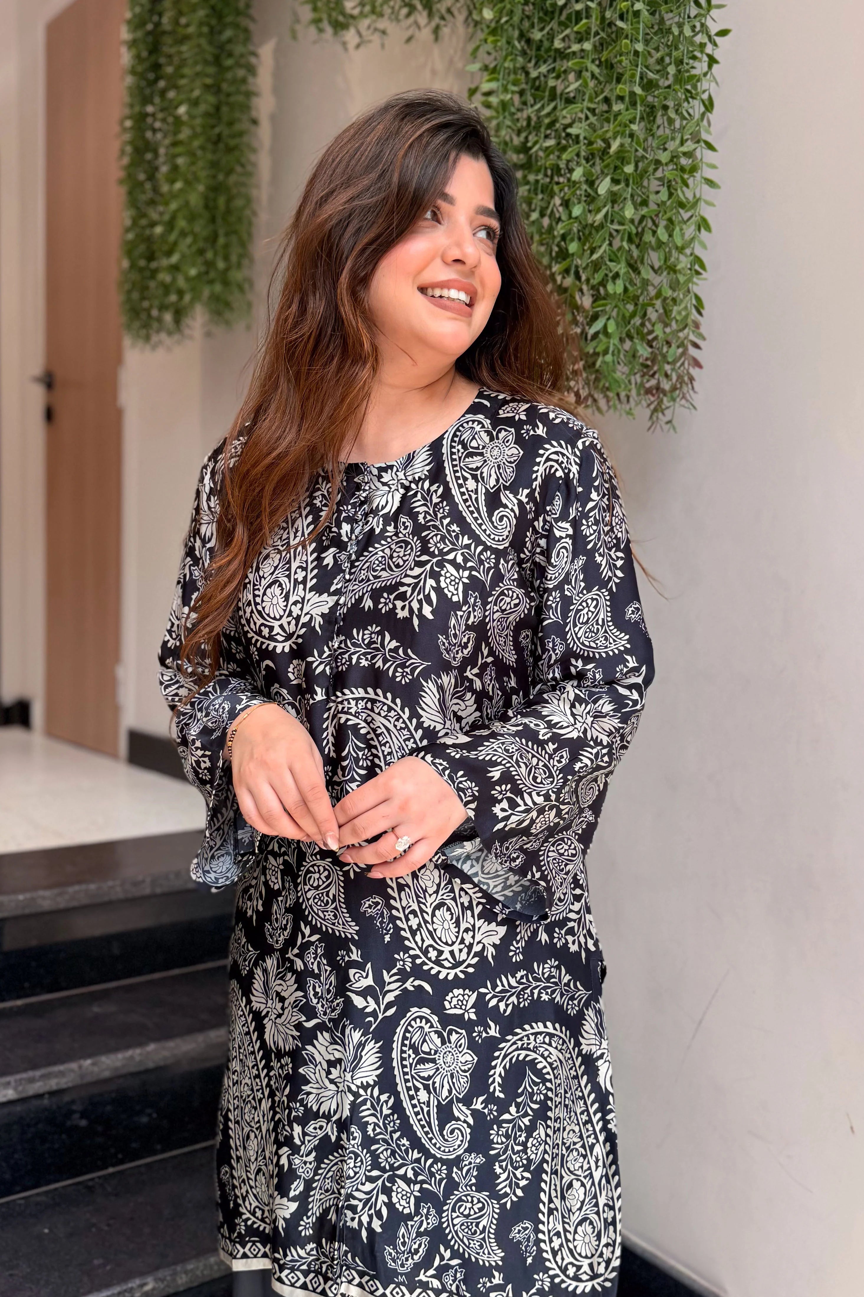Black Ethnic Printed Kurta Pant Set