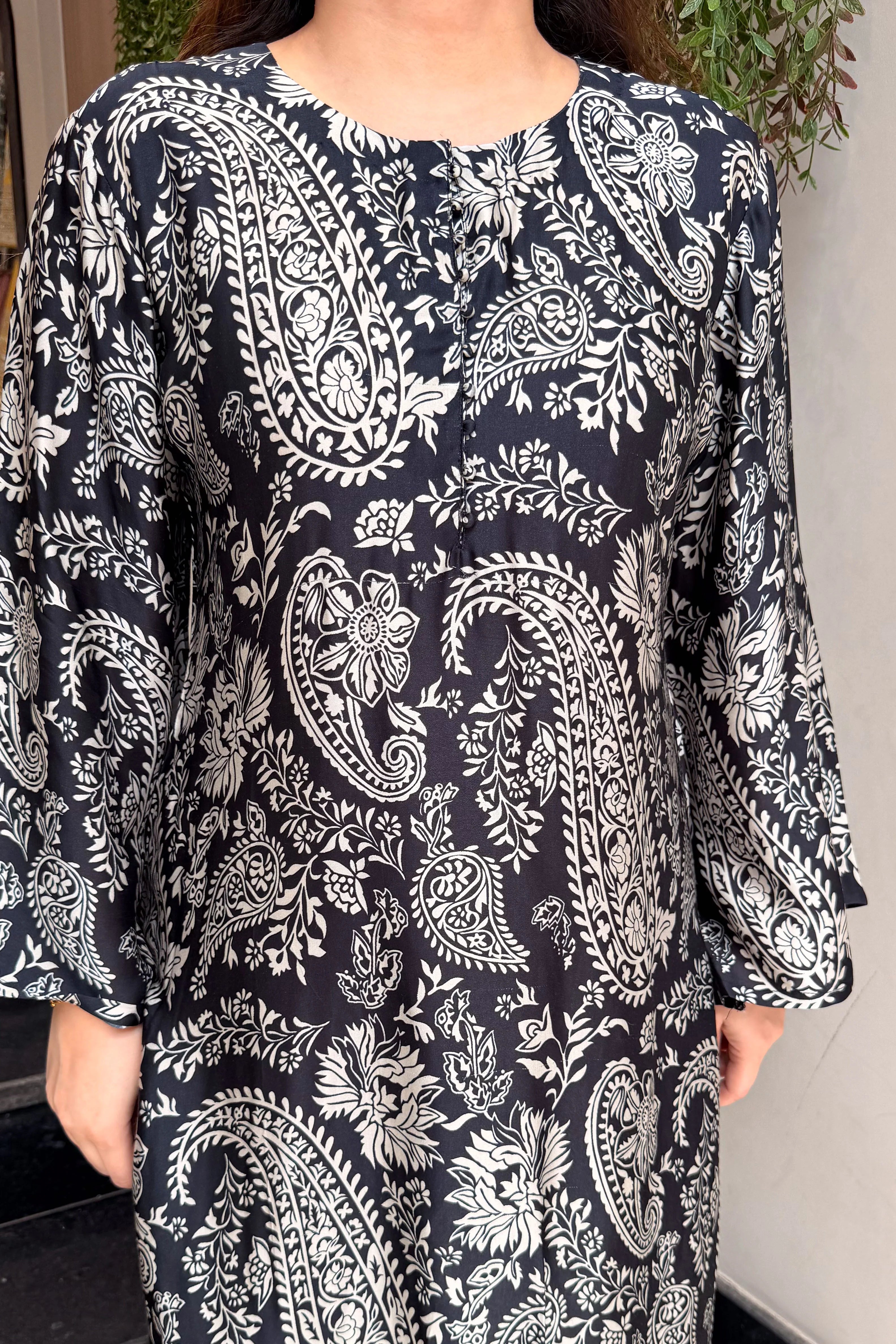 Black Ethnic Printed Kurta Pant Set