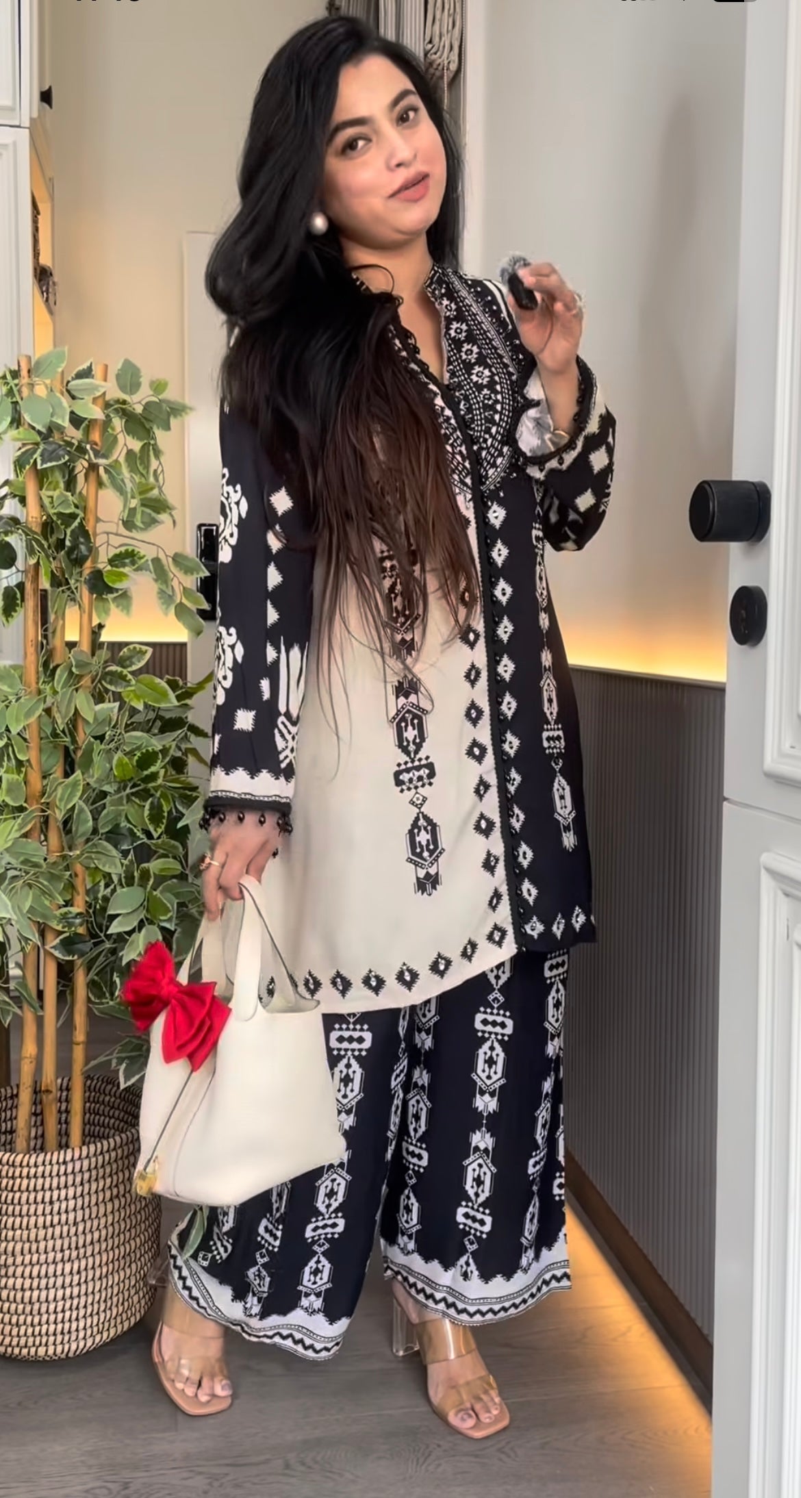 Monochrome Ethnic Print Kurti & Palazzo Set