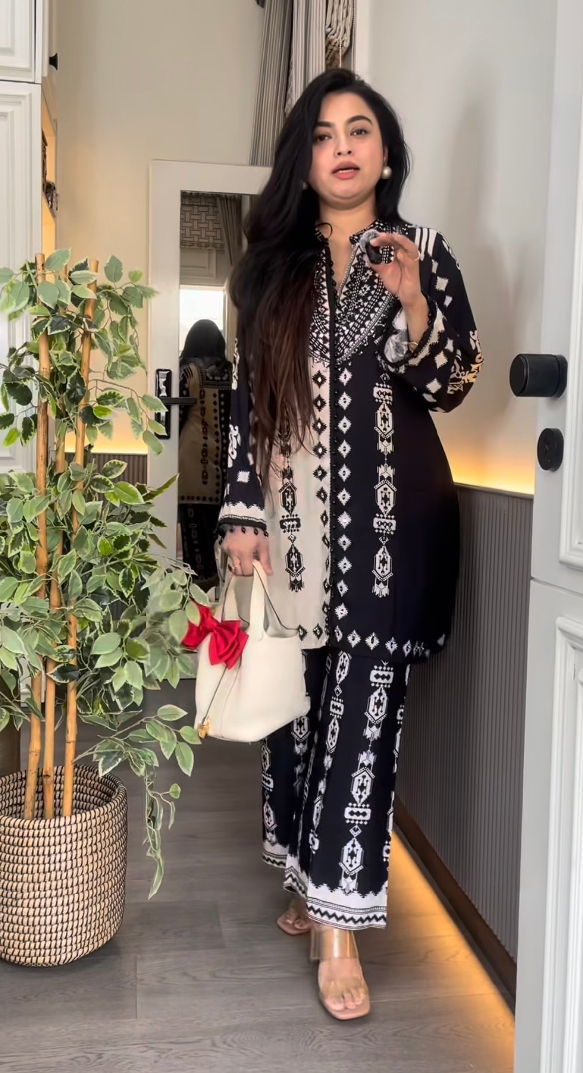 Monochrome Ethnic Print Kurti & Palazzo Set
