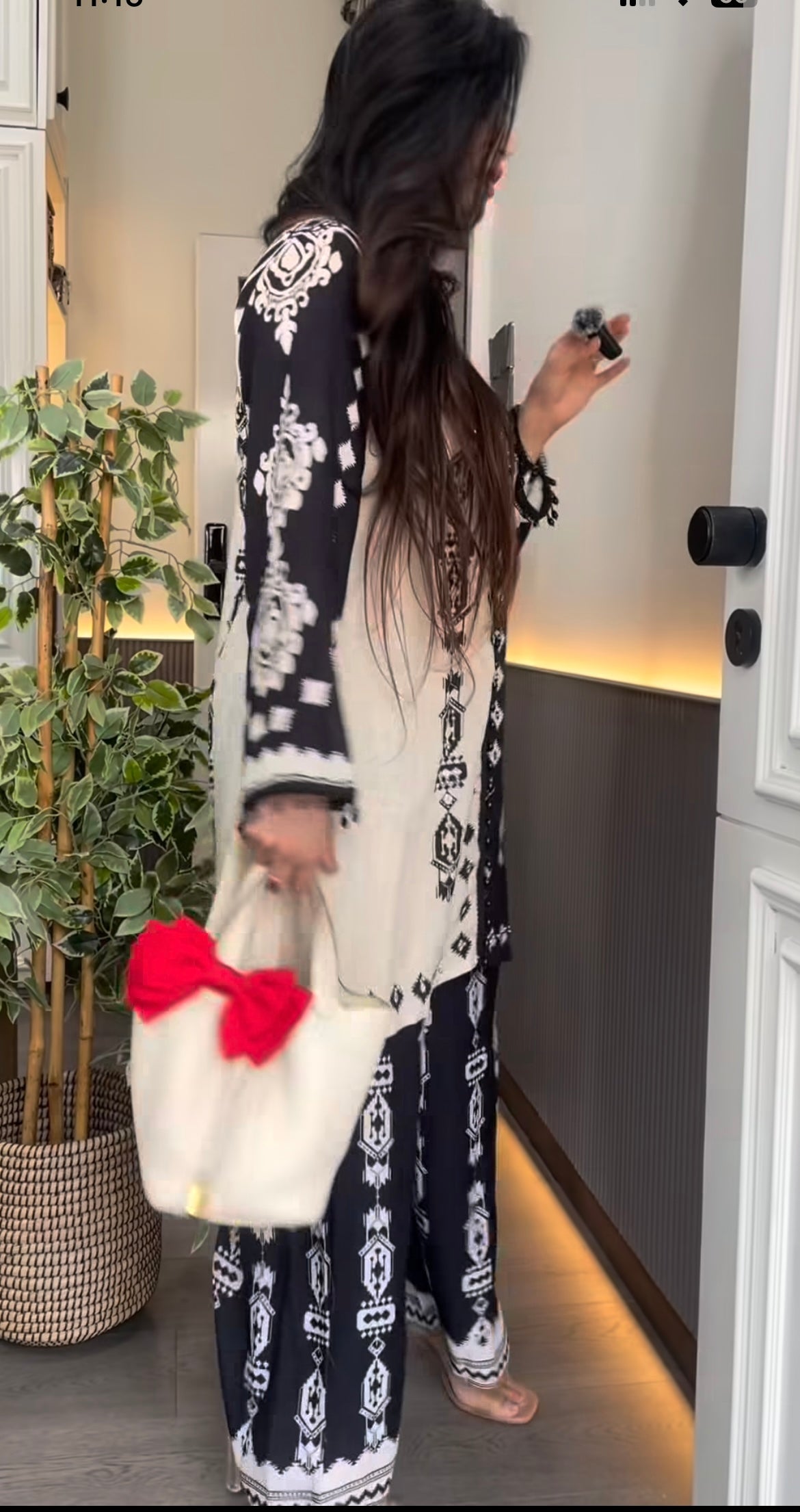 Monochrome Ethnic Print Kurti & Palazzo Set