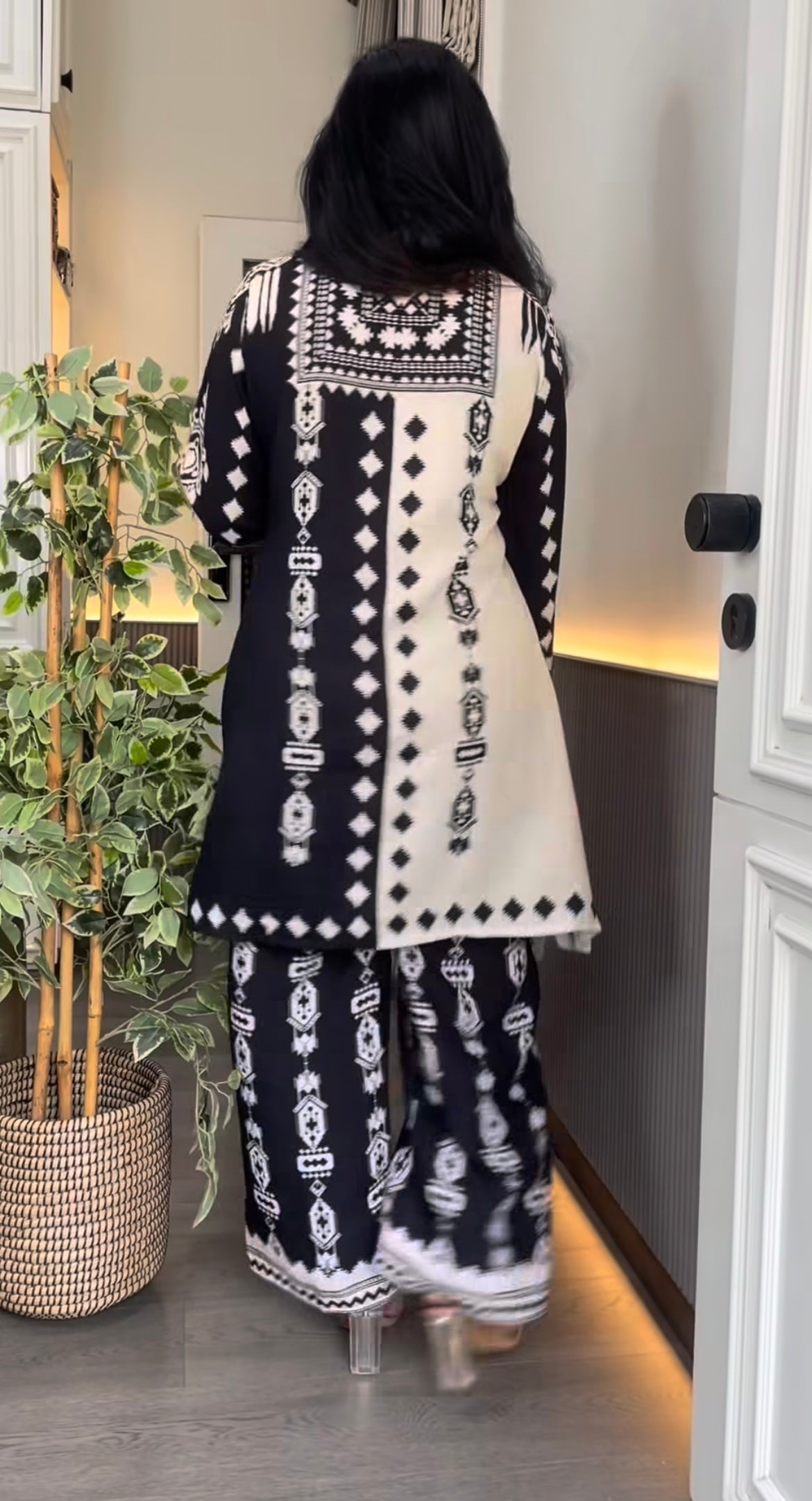 Monochrome Ethnic Print Kurti & Palazzo Set