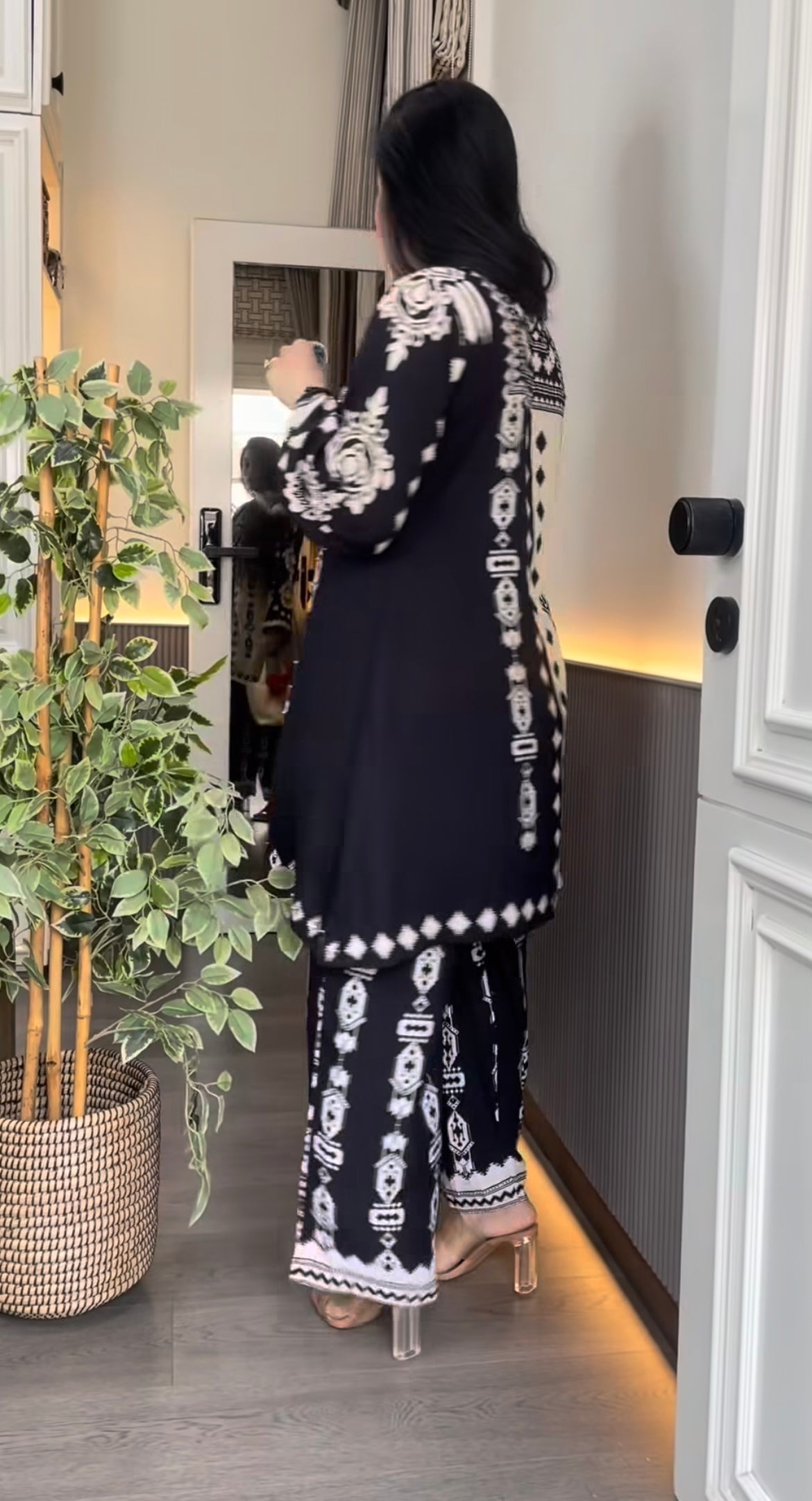 Monochrome Ethnic Print Kurti & Palazzo Set