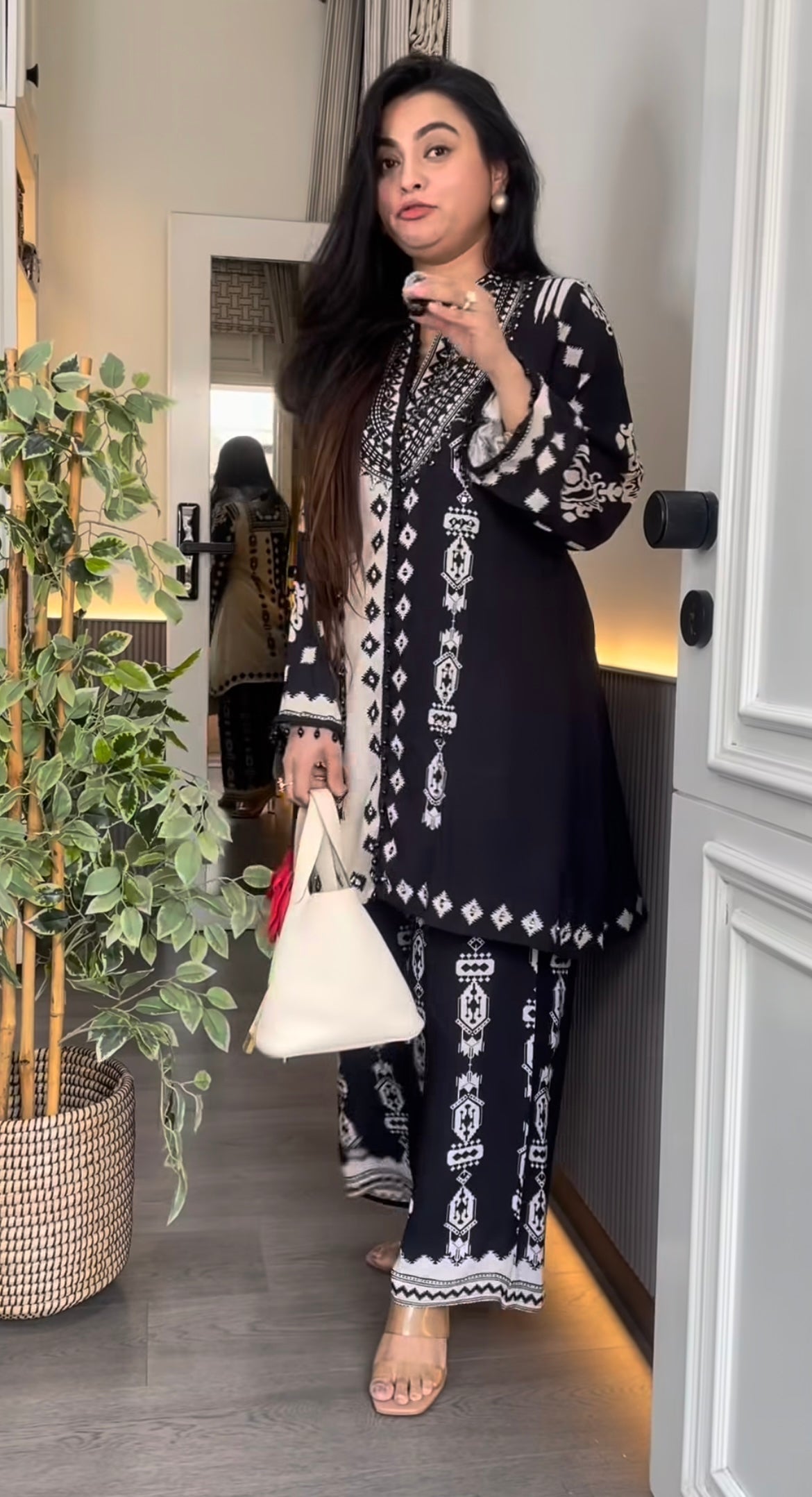 Monochrome Ethnic Print Kurti & Palazzo Set