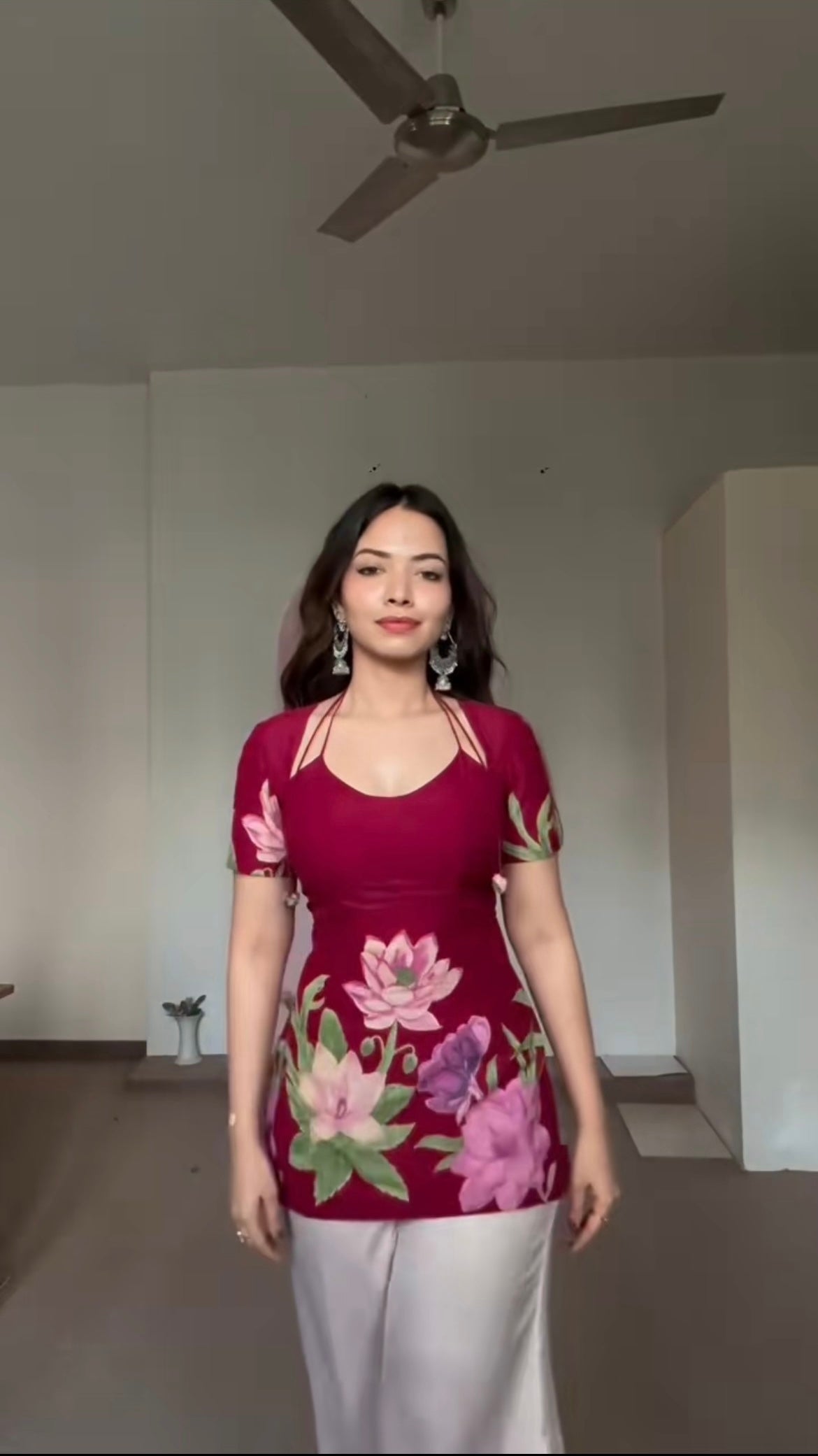 Maroon Lotus Floral Printed Kurti