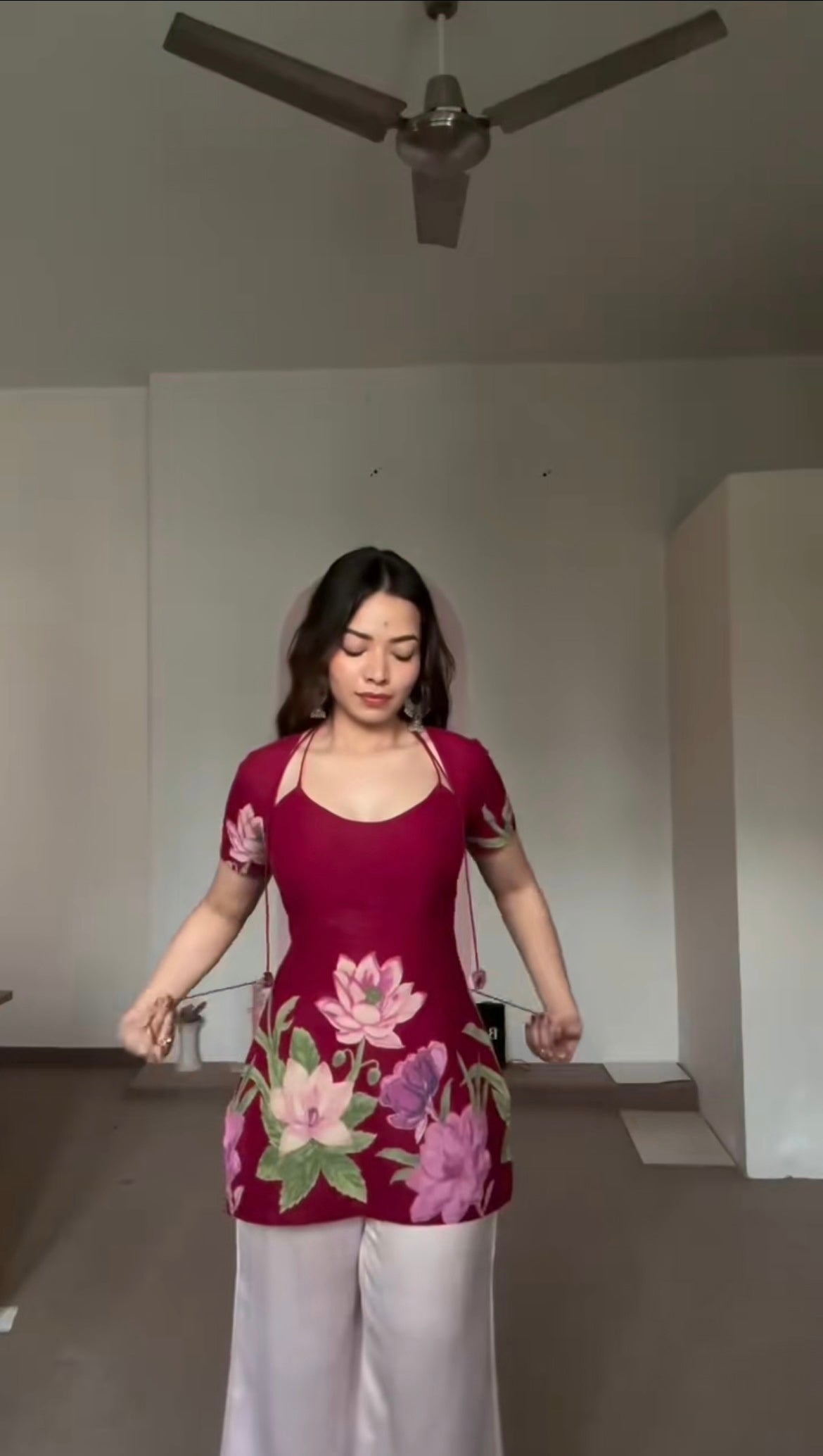 Maroon Lotus Floral Printed Kurti
