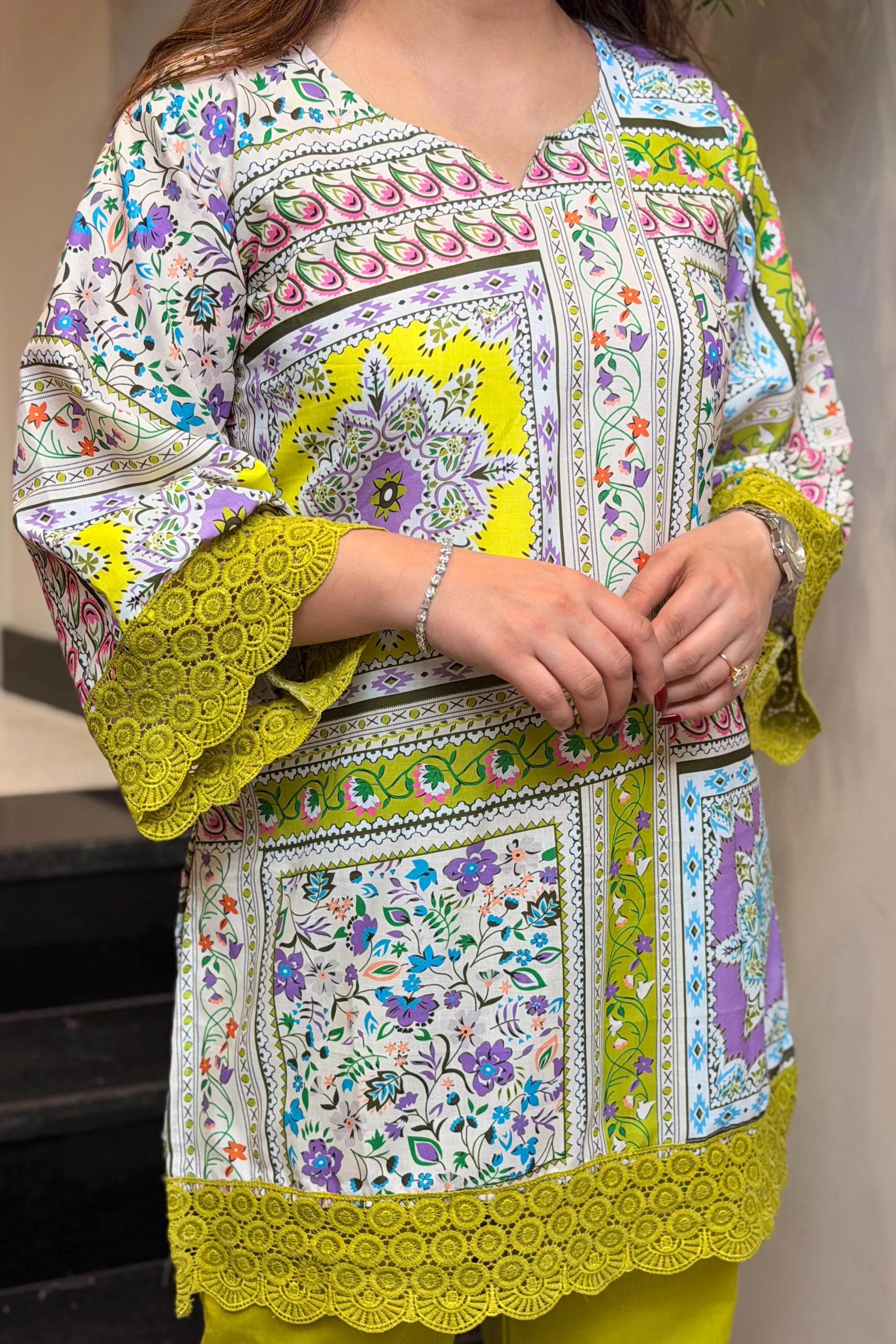 “Lime Bloom Printed Kurti Co-ord Set”