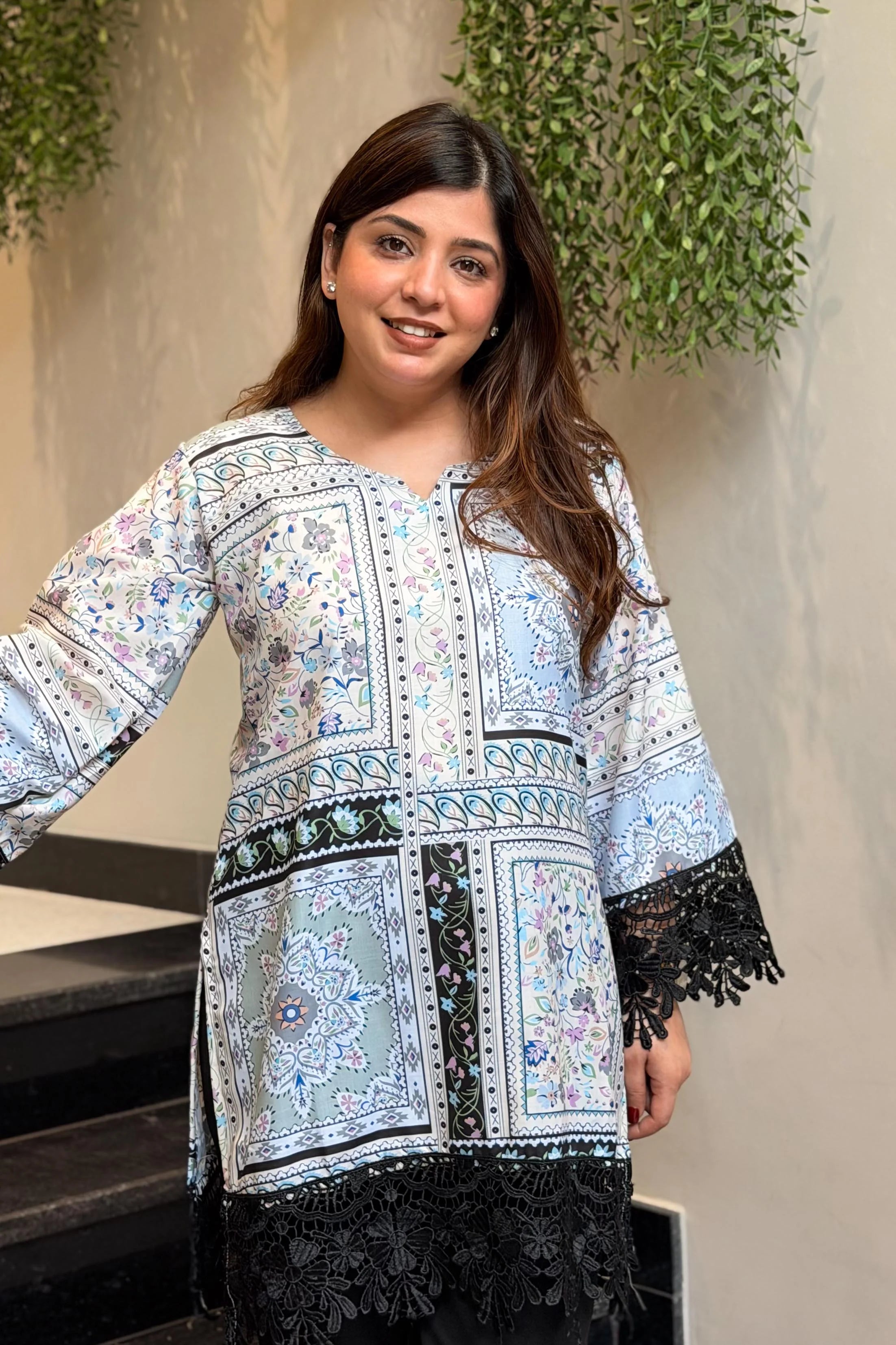 “Lime Bloom Printed Kurti Co-ord Set”