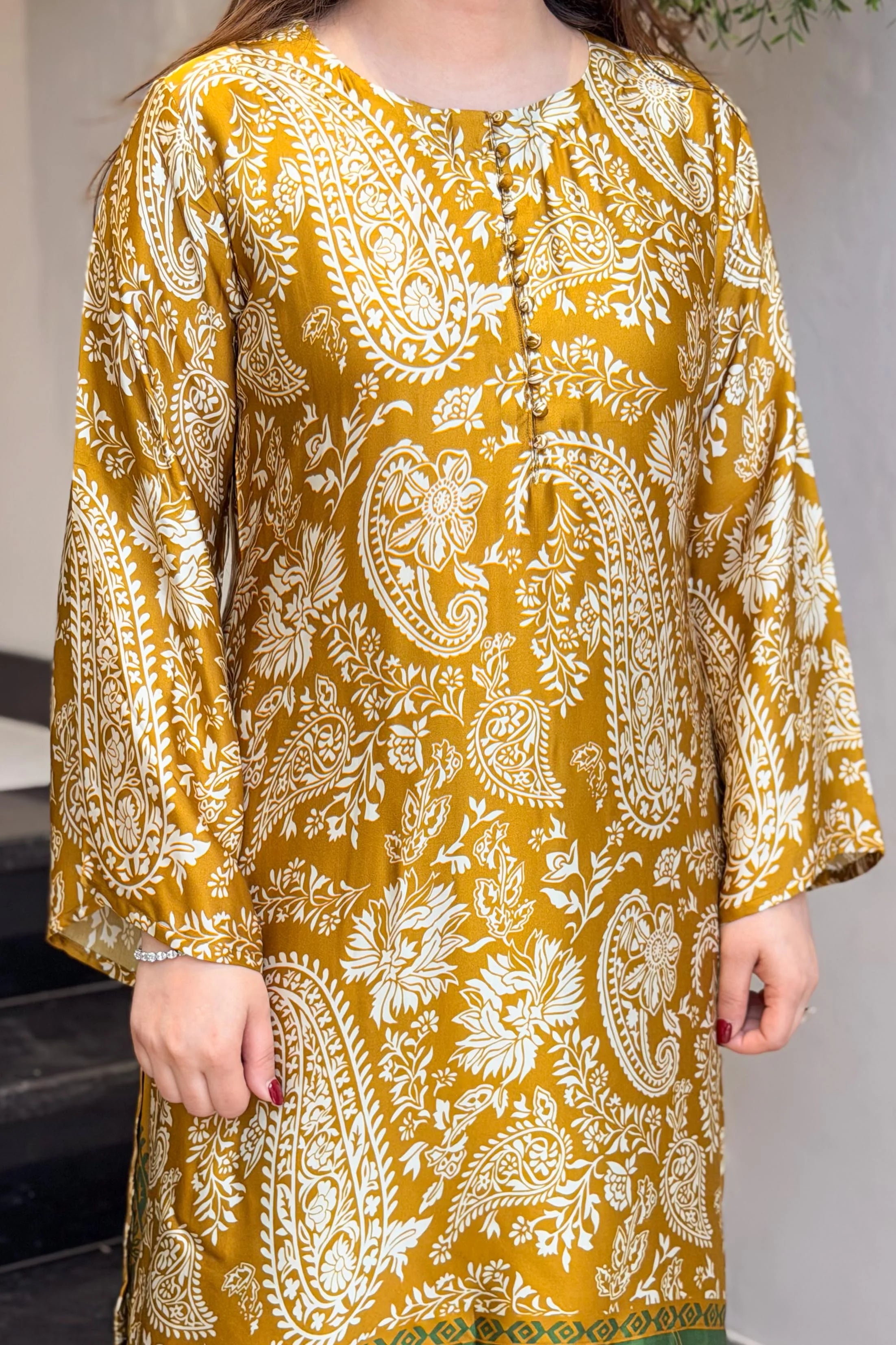 Ethnic Mustard Printed Kurta Pant Set