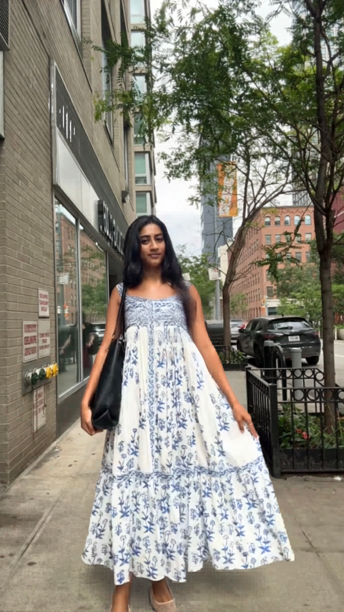 Blue & White Block Print Floral Smocked Maxi Dress – Relax Stories