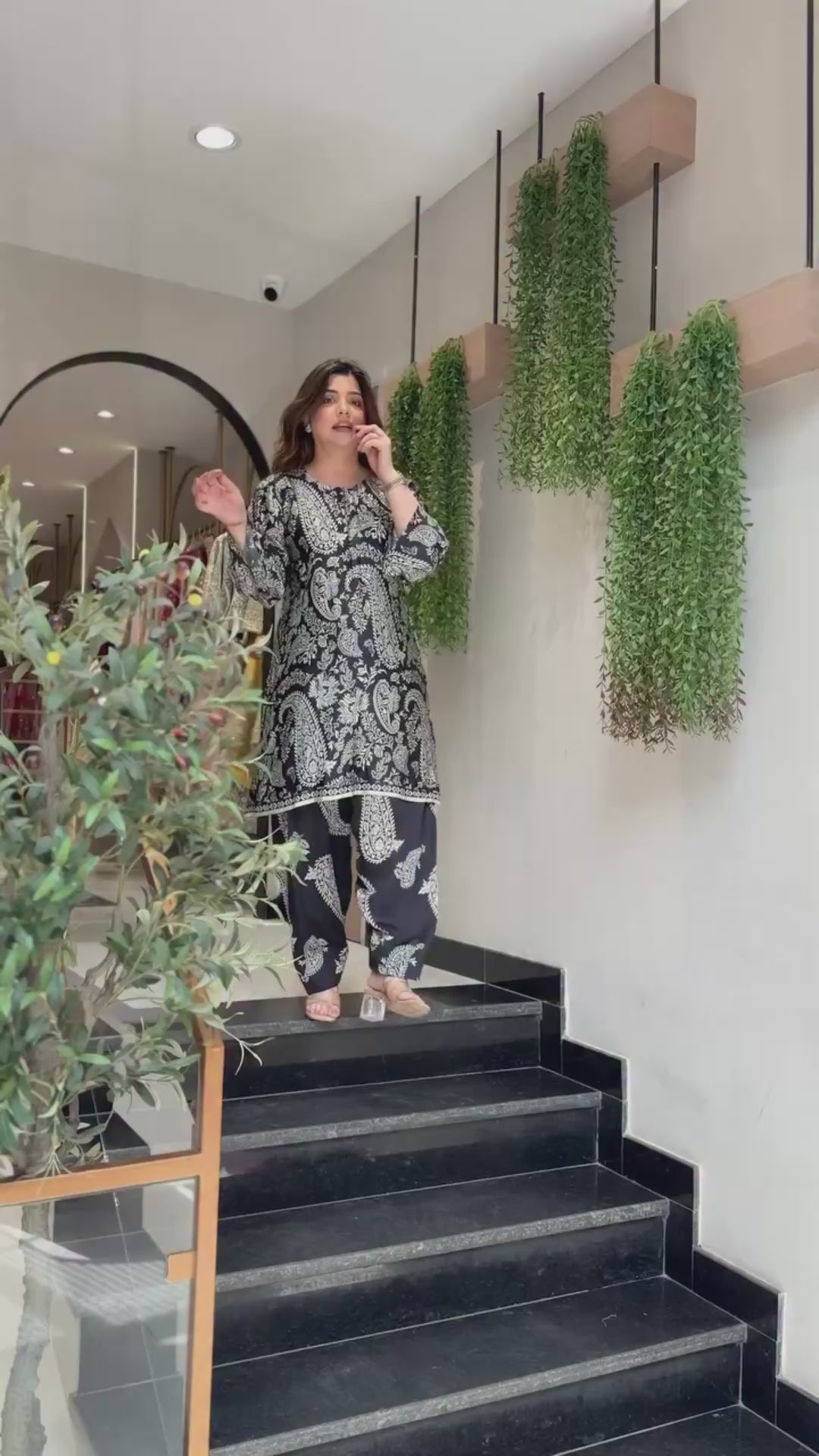 Black Ethnic Printed Kurta Pant Set